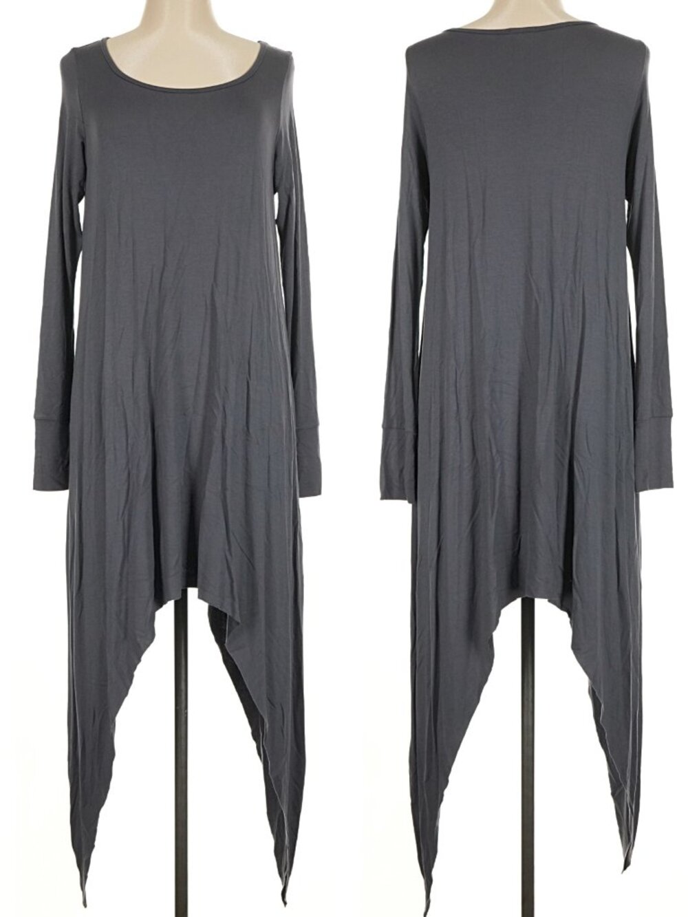 Aakasha Elegant Loose Tunic Top with Long Sleeves M Dark Grey Asymmetric